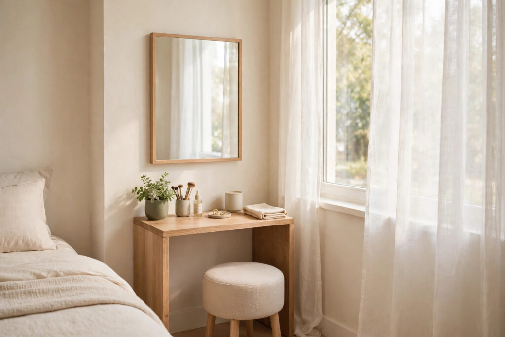 Góc trang điểm đẹp cạnh cửa sổ đón ánh sáng tự nhiên – Gia Decor